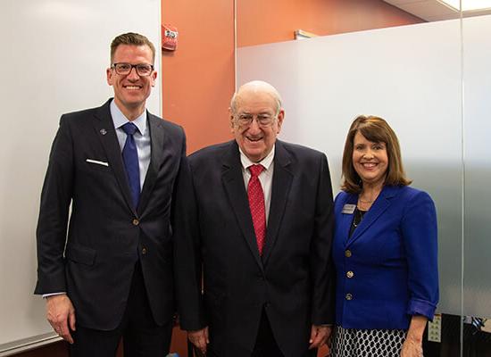 Dean of 澳门新普京注册's Tanner Health System School of Nursing Dr. Jenny Schuessler, Herb Hatton, and 澳门新普京注册 President Dr. Brendan Kelly 